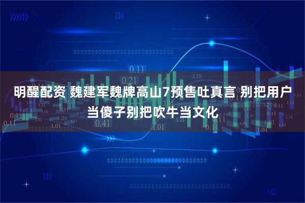 明醒配资 魏建军魏牌高山7预售吐真言 别把用户当傻子别把吹牛当文化